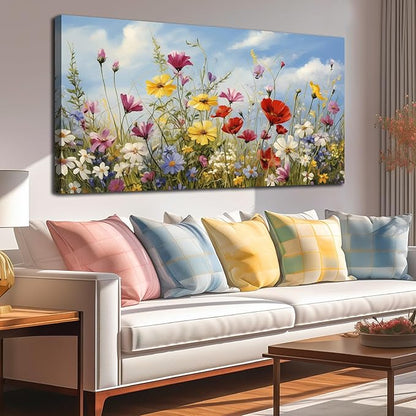 Flower Pictures Wall Decor for Bedroom Women Colorful Wall Art for Living Room Large Size Ready to Hang 29 x 58 Inch