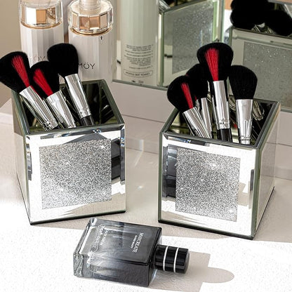 Set of 6 Bling Mirrored Square Glass Vases, 4 x 4 x 4 inches, Silver Flower Vases for Centerpieces Cube Vase Candle Holder for Wedding, Party, Home Office Decoration