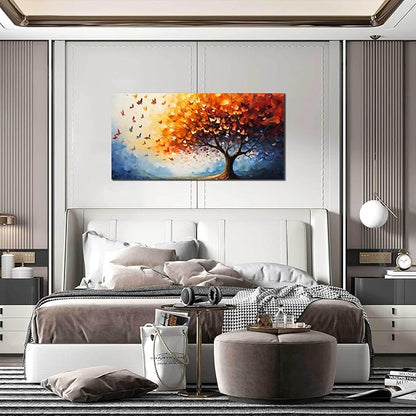 ANCXWOTER Butterfly Tree Canvas Wall Art for Living Room Bedroom Home Office Orange and Blue Colorful Butterfly Picture Tree of Life Wall Art Large Modern Canvas Prints 20x40 In