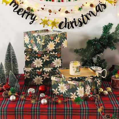 Soul & Lane Christmas Square Decorative Boxes with Lids - Set of 4 - Festive Foliage, Reusable Large Nesting Holiday Gift Boxes for Presents and Décor