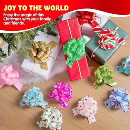 JOYIN 24 PCS Christmas Ribbon Pull Bow, 5" Gift Wrapping Pull Bow, Xmas Gift Accessory for Christmas Present Wrapping, Party Decorations, Boxing Day Decorations, Holiday Decor