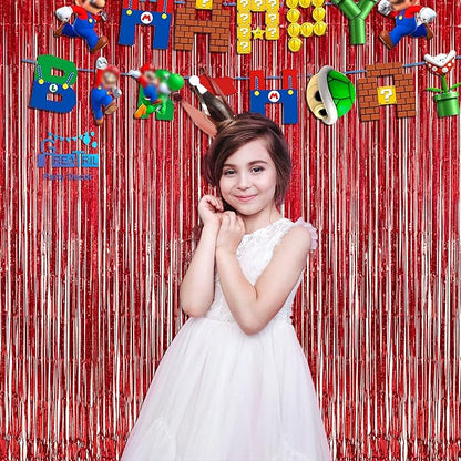 GREATRIL Red Fringe Curtains Party Streamers Backdrop Foil Tinsel Curtain Decoration for Stranger Theme Party Christmas Valentines Day Party 2 Pack