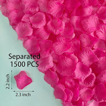 Separated 1500 PCS Artificial Pink Rose Petals for Romantic Night,Faux Hot Pink Flower Petals for Flower Girl Weddings Valentine Day Party Romantic Decoration(Ready-to-use)