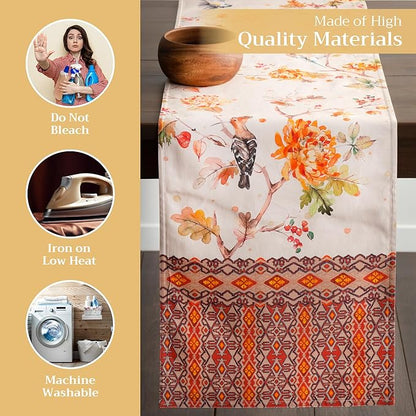 Maison d' Hermine Table Runner 100% Cotton Double Layer Table Runners 108 inches Long for Thanksgiving Christmas Decorations Home Kitchen Dining Party Wedding (Kelim - Prairie, 14.5" x 108")