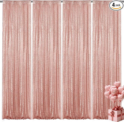 Rose Gold Sequin Backdrop Curtain 4 Pieces 2FTx8FT Glitter Photography Backdrop for Party Wedding Birthday Christmas Decorations