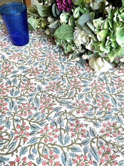 ATOSII Kalina 100% Cotton Round Tablecloth, Handblock Print Floral Table Cloth for Kitchen Dining Linen I Parties, Weddings, Outdoors, Christmas I Fall Home Decor 90" Inches Round