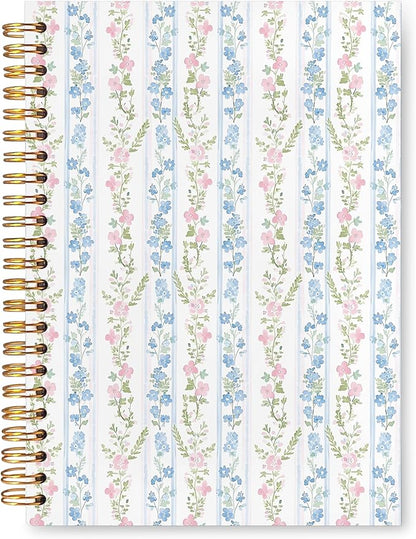 VIIJJUE Floral Journal Notebook,Blue and Pink Flower Botanical Journals for Writing, Elegant Aesthetic Plants Hardcover Spiral Notebooks, 5.5x8.3 Inch
