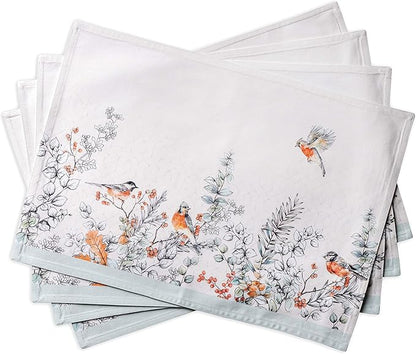 Maison d' Hermine Placemats Set of 4 100% Cotton Washable Cloth Place Mats, Reusable Table Mats for Thanksgiving Christmas Decorations Kitchen Dining Party Wedding (Whitish Shabby Chique, 13" x 19")