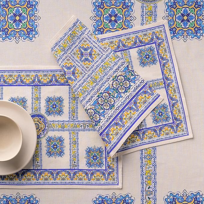 Maison d' Hermine Placemat 100% Combed Cotton Premium Cloth Placemats 13"x19" Washable Place Mats, Home, Kitchen, Dining, Cocktail Parties & Camping - Sciacca (Set of 4)