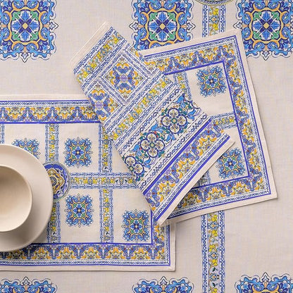 Maison d' Hermine Placemat 100% Combed Cotton Premium Cloth Placemats 13"x19" Washable Place Mats, Home, Kitchen, Dining, Cocktail Parties & Camping - Sciacca (Set of 4)