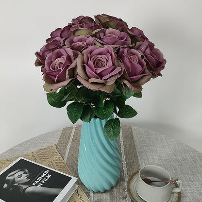 Fall Purple Satin Roses,12 Pcs Purple Roses Flowers, Silk Floral,Artificial Flowers with Stems for Wedding Arrangement Centerpieces Party Home Table Decorations,Flores Artificiales