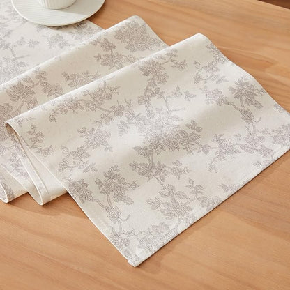 100% Cotton French Pastoral Table Runners, 13x108 Inch Grey Farmhouse Table Runners 108 Inches Long, Vintage Flowers Print Home Decors