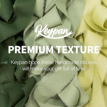 Keypan Spring Green Ribbon 1-1/2 Inch x 15 Yards Handmade Cotton Frayed Fringe Fabric Ribbons for Crafts Flower Bouquets Wedding Christmas Tree Home DIY Decor
