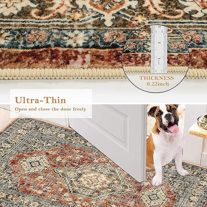 Lahome Oriental Hallway Runner Rug, 2.5x10 Washable Runner Ultra-Thin Hallway Rug for Bedroom Entryway, Soft Long Carpet for Kitchen Bathroom ‎Laundry Room, Brick Red