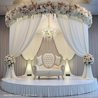 PartyVillage 50ft×15ft White Backdrop Curtain for Wedding Parties, 10 Panels Wrinkle Free 15 FT Long Polyester Photo Backdrop Drapes Back Drop Cloth for Birthday Photography Background