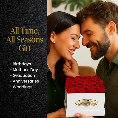 The Eternity Rose 16-Piece Preserved Roses in a Luxury Gift Box – Real Roses in Square White Box – A Valentine’s Gift as Everlasting as Your Love