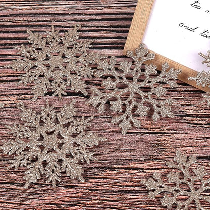 RECUTMS 40Pcs Plastic Snowflake Ornaments Christmas Glitter Snowflakes Hanging Crafts for Wedding Birthday Home Xmas Tree Window Door Accessories,4 Inches,2 Pattern (Champagne)
