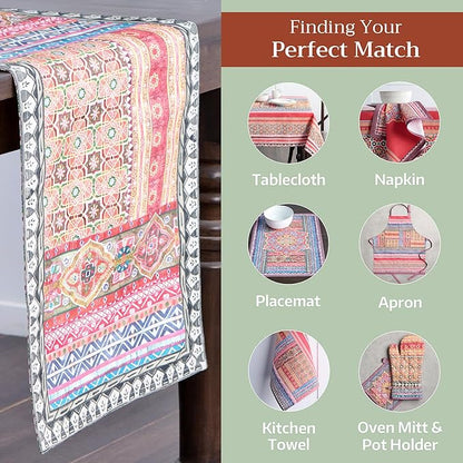 Maison d' Hermine Table Runner 100% Cotton Double Layer Table Runners 108 inches Long for Thanksgiving Christmas Decorations Home Kitchen Dining Party Wedding (Ispahan, 14.5" x 108")