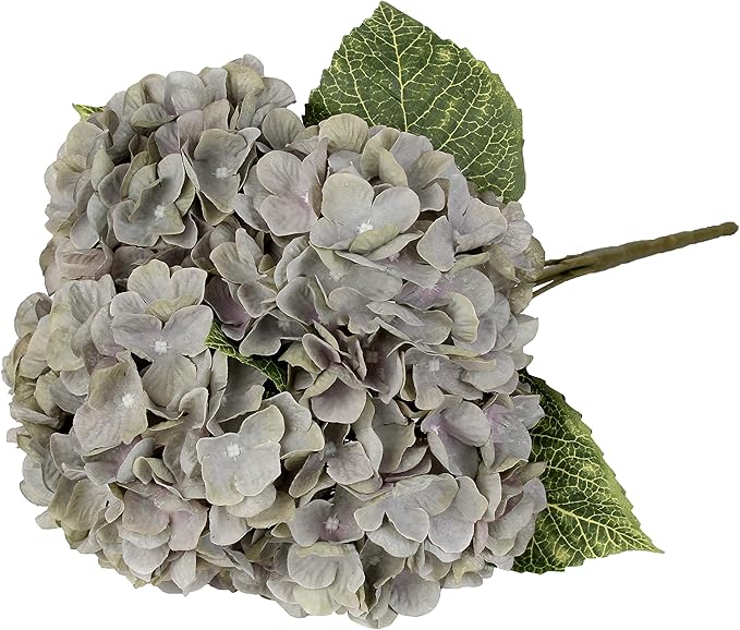 2Bouquets Artificial Fake Flowers Plants Silk Hydrangea Arrangements Wedding Bouquets Decorations Plastic Floral Home Kitchen Garden Party Festival Bar DIY (Gray Green,5 Flower Heads)