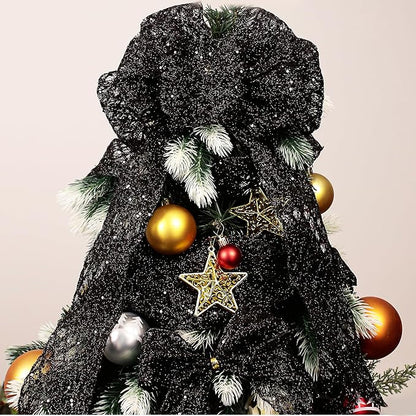 VATIN 4" Black Christmas Ribbon, Black Glitter Mesh Diamond Web Sequin Dots Wired Christmas Ribbon for Gift Wrapping Bow Making Wreath Supply-10 Yards