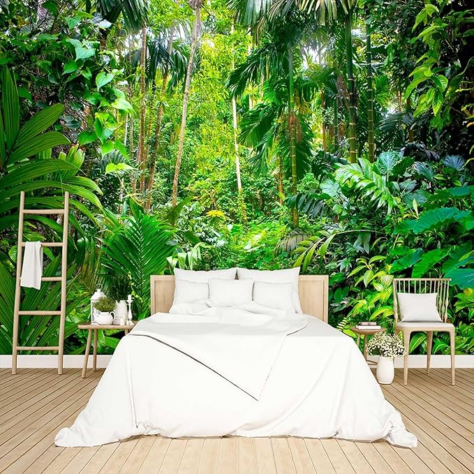 Tropical Rainforest Botanical Wallpaper Peel and Stick Wall Mural for Bedroom Living Room - 96"x137"
