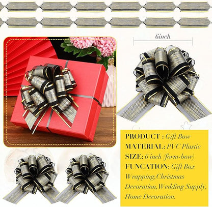 WILLBOND 20 Pieces 6 Inch Pull Bows Gift Wrapping Ribbon Pull Bows for Christmas Wedding Baskets Valentine Multicolor Wrap Accessory for Gift Present Holiday Decor(Black)