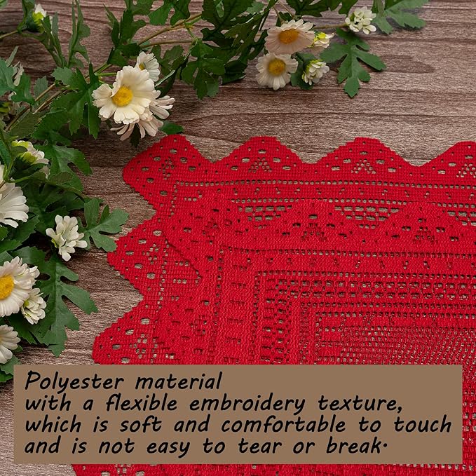 Jayla 2 Pcs Rectangle Lace Placemats for Tables Embroidered Lace Tablemats Vintage Crochet Floral Table Runner Vintage Wedding, Tea Party Decor,12x17 Inch