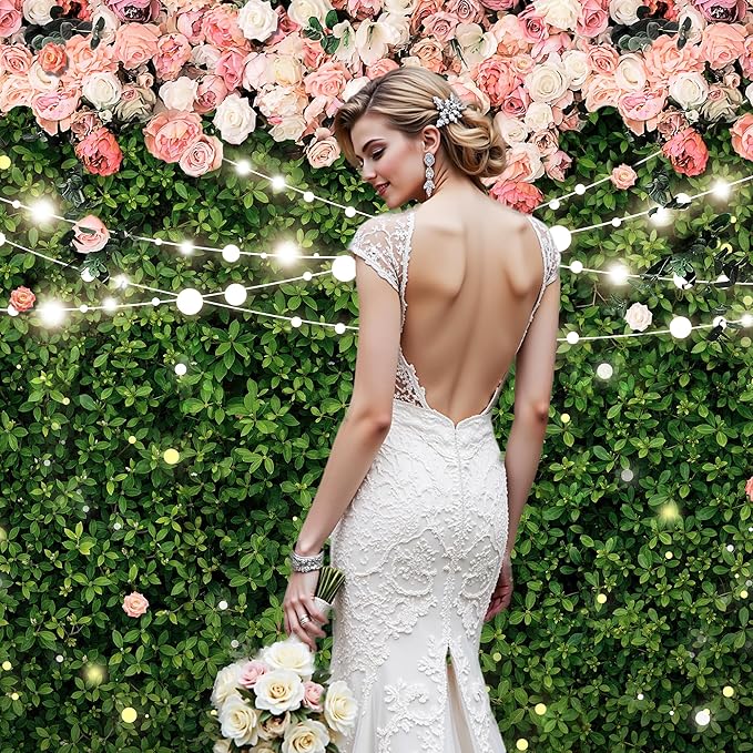 Riyidecor Pink Rose Green Leaves Backdrop Polyester Fabric Rustic Flower Floral Blossom Botanical Plant Spring Nature Wedding 8Wx6H Feet Women Girls Photography Background Birthday Photo Studio Shoot