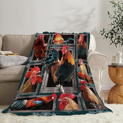 Rooster Throw Blanket - Chicken Farm Animal Decor for Girls Boys Women Men Kids Adults - Soft Warm Cozy Fleece for Couch Sofa Bed 50"x40"