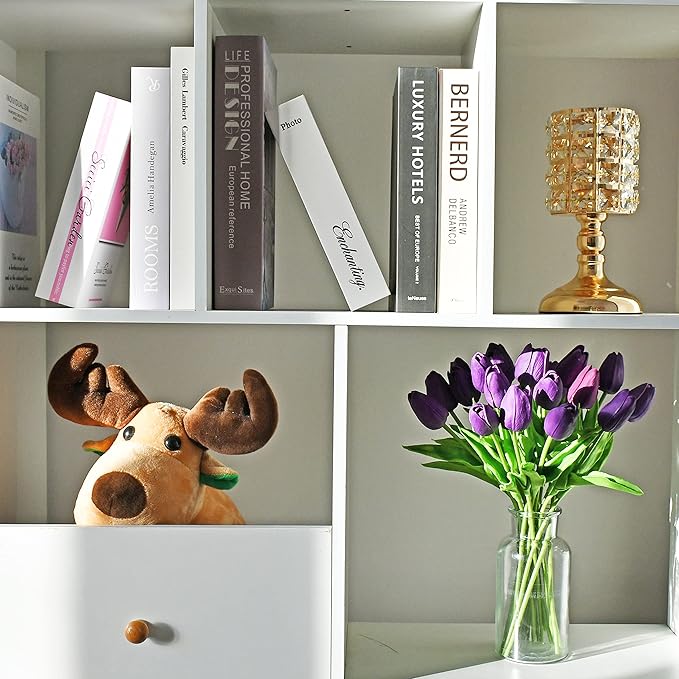 Mandy's Artificial Tulips 20 Stems Dark Purple PU Faux Flowers for Thanksgiving and Christmas Decorations Wedding Home Decor 13.5 Inch