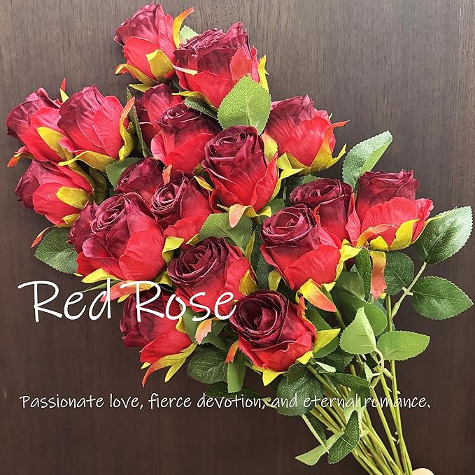 Artificial Roses 50 Pcs - Lifelike Single Stem Fake Roses with Natural Petal Texture,Fade-Resistant Silk Flowers for Wedding Decor,Home Vase Arrangements,Party Centerpieces(50, Red)