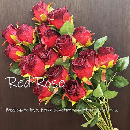 Artificial Roses 50 Pcs - Lifelike Single Stem Fake Roses with Natural Petal Texture,Fade-Resistant Silk Flowers for Wedding Decor,Home Vase Arrangements,Party Centerpieces(50, Red)