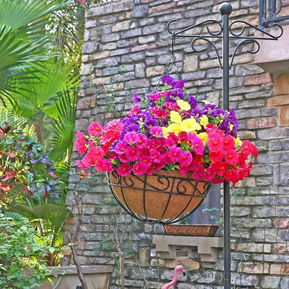 16PCS Artificial Fake Outdoor Flowers Plants, Faux Silk Realistic Morning Glory Floral Arrangement Planter UV Resistant for Porch Patio Window Box Balcony Garden Decor (Eucalyptus 4 Colors)