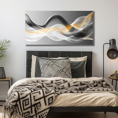 JuhaiArt Gold Wall Art Black Wall Decor Abstract Wall Decorations for Bedroom Office White Picture Artwork Modern Poster 20"x 40"