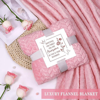 Birthday Gifts for Women Self Care Get Well Soon Gifts, Rose Relaxing Spa Gift Basket - Happy Birthday Set w/ Luxury Flannel Blanket & 40 oz Tumbler, Christmas Gift for Mom Her Wife Sister Friend
