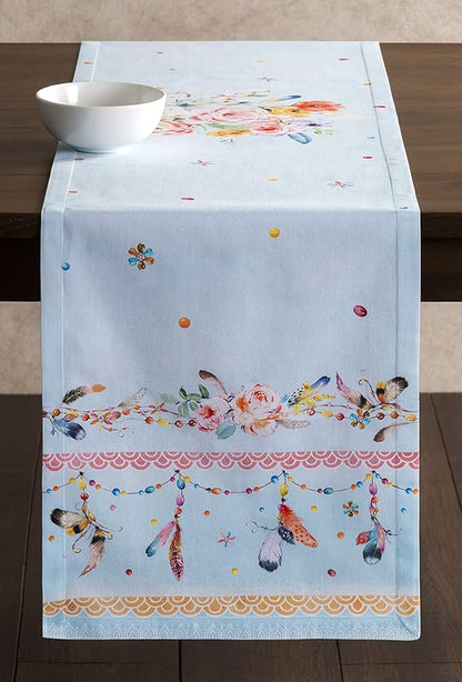 Maison d' Hermine Table Runner 100% Cotton Single Layer Table Runners 72 inches Long Decorative for Home Kitchen Dining Party Baby Shower Wedding Bridal Shower Spring Summer (Ibiza, 14.50" x 72")