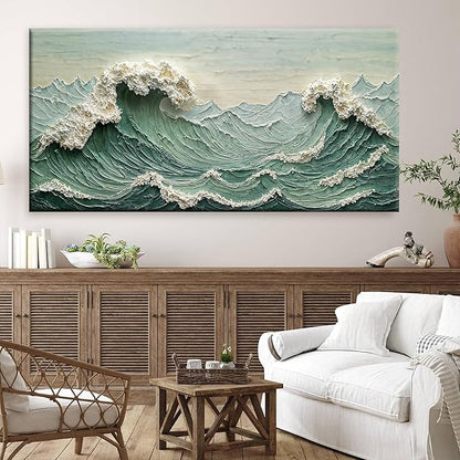 Canvas Wall Art Decor Pictures Large Sea Wave Abstract Wall Decor Print Modern Abstract Green Wall Art Painting Pictures For Living Room Home Kitchen Office Artwork 29 X 58 Inch