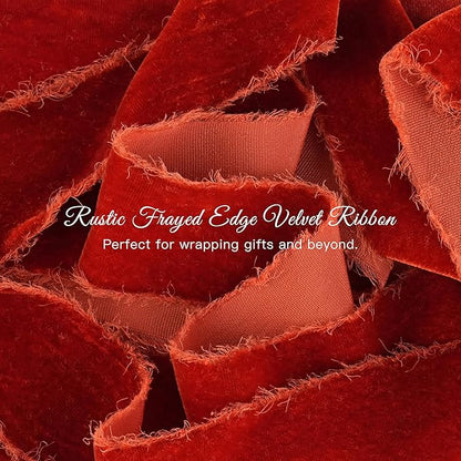 MAYREEL 2 Inch Rust Velvet Ribbon Hand Torn Autumn Silk Frayed Edge for Thanksgiving Bridal Bouquets Invitations Wedding Vow Books Gift Baskets 3 Yards