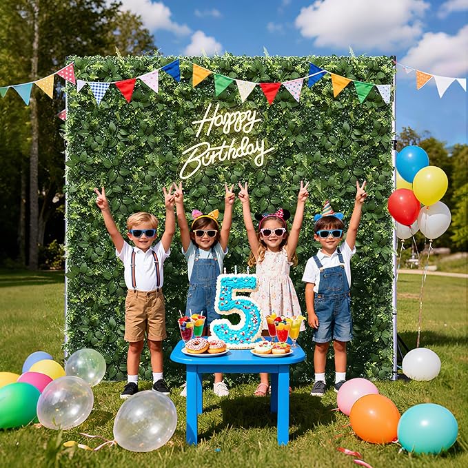 Artificial Flower Wall 8x8ft Green Grass Backdrop for Wedding, Baby Shower, Birthday & Home Decor, Easy & Quick Assembly (Greenery)