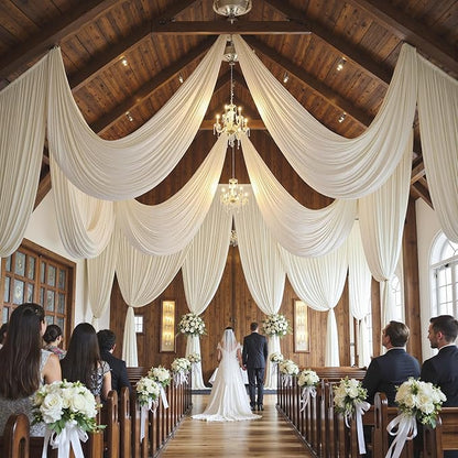 PartyVillage 10ft×15ft Ivory Backdrop Curtain for Wedding Parties, 2 Panels Wrinkle Free 15 FT Long Polyester Photo Backdrop Drapes Back Drop Cloth for Birthday Photography Background