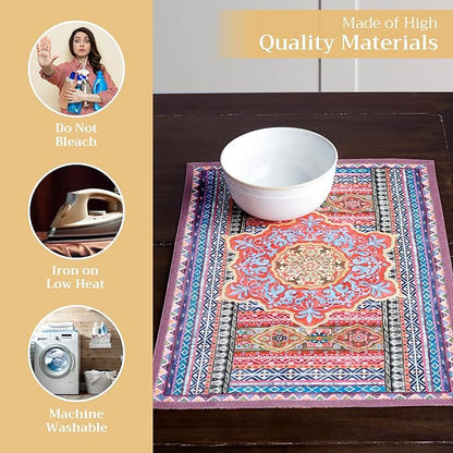 Maison d' Hermine Placemats Set of 4 100% Cotton Washable Cloth Place Mats, Reusable Table Mats for Thanksgiving Christmas Decorations Kitchen Dining Party Wedding Restaurant (Ispahan, 13" x 19")