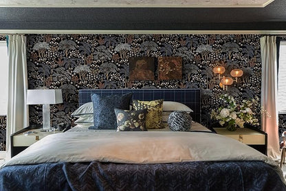 Guvana 197"x16.14" Forest Wallpaper Black Peel and Stick Wallpaper Leaf Contact Paper Floral Self Adhesive Wall Paper for Living Room Cabinets Decorative