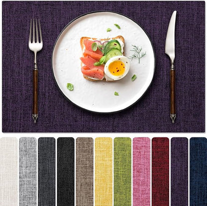 Blue Forest Placemats Set of 6, Dual-Layered Thickened Faux Linen Cloth Place Mats Heat Resistant Machine Washable Wrinkle Free Table Mats Indoor/Outdoor (Purple)