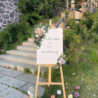 Artificial Wedding Arch Flowers for Wedding Sign,Set of 2 for Welcome Ceremony Sign,Faux Floral Swags, Banquet and Reception Backdrop Floral Decoration (Pink)
