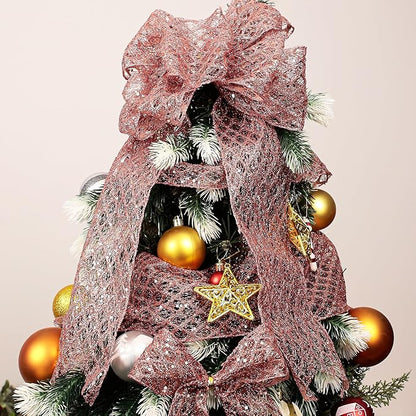 VATIN 2-1/2" Rose Gold Christmas Ribbon, Rose Gold Glitter Mesh Diamond Web Sequin Dots Wired Christmas Ribbon for Gift Wrapping Bow Making Wreath Supply-10 Yards