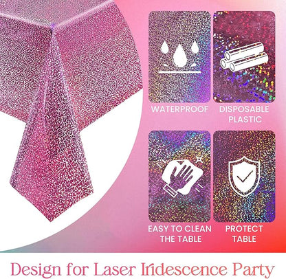 2 pcs Pink & Black Holographic Laser Tablecloth 40" x 108" Party Table Cloth Shimmer Shining Plastic Metallic Table Cover for Pink Halloween Decor Girls Baby Shower Birthday Party Supplies