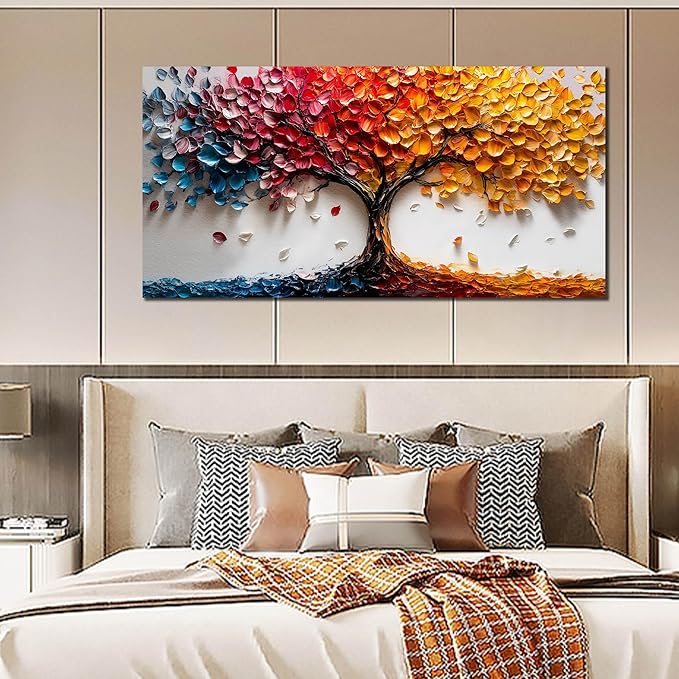 Colorful Tree Wall Pictures for Living Room - Modern Canvas Wall Art for Office - Bedroom Wall Decor for Women Size 29" x 59"