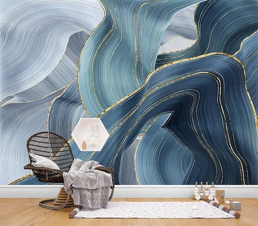 Eierme-Gilding Marble Blue Wall Mural Wallpaper for Bedroom Peel and Stick 137" x 102"