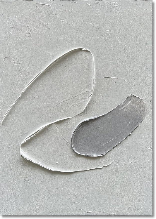 Epicler art Hand-painted White and Grey abstract wall decoration Oil Thick texture Minimalist art 40x28 inches