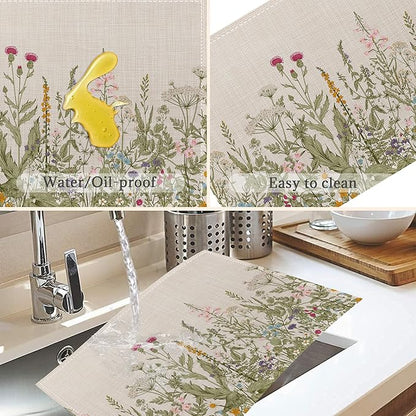 Summer Flower Placemats Set of 6,Washable Heat Resistant 12×18 Inch Linen Table Mats Fall Meadow Herbs Place Mats for Party Outdoor Dining Décor